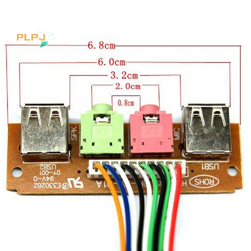 Plpj ใหม่ เคสคอมพิวเตอร์ USB 2 6.8 ซม. แผงด้านหน้า พอร์ตเสียง USB ไมค์ หูฟัง สายเคเบิ้ล