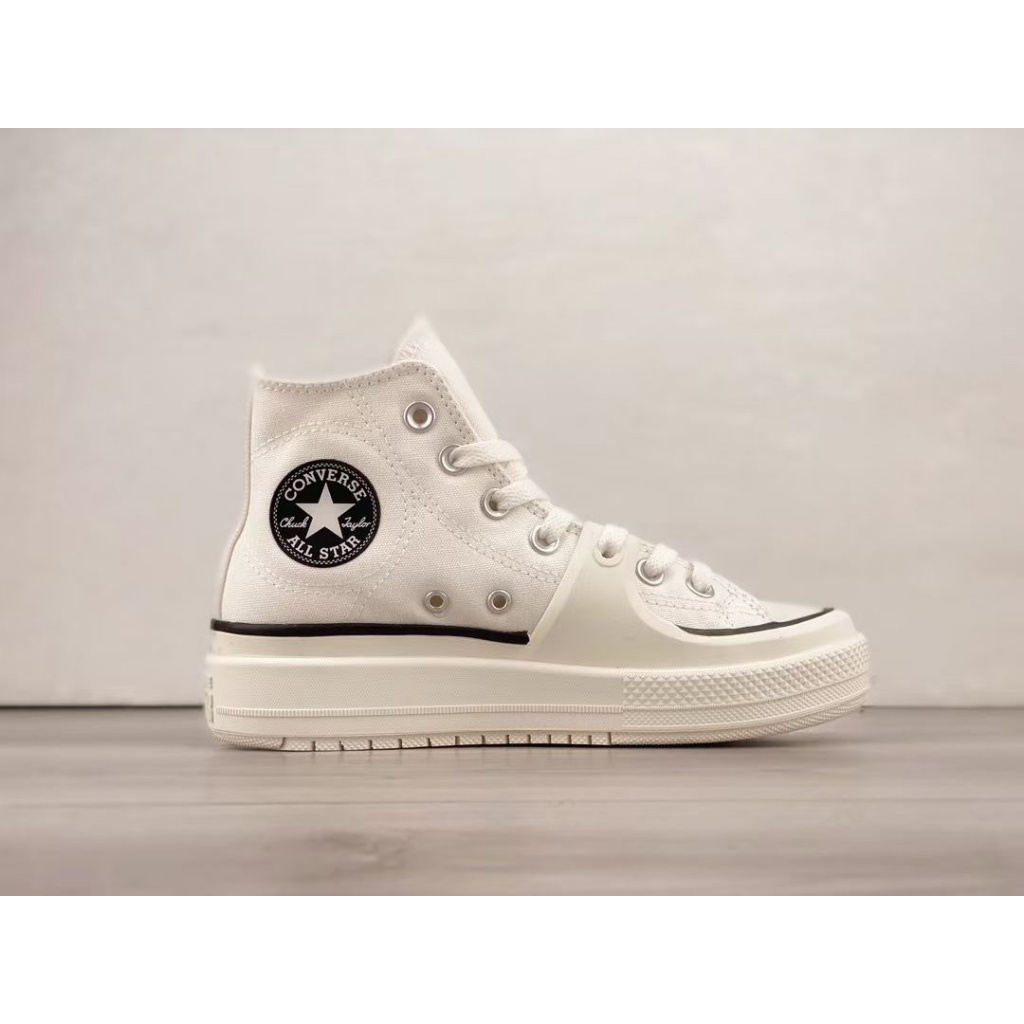 True Converse All Star Construc ขาว รองเท้าผ้าใบกันลื่นป้องกันการสึกหรอสูงสำหรับผู้ชายและผู้หญิงsports