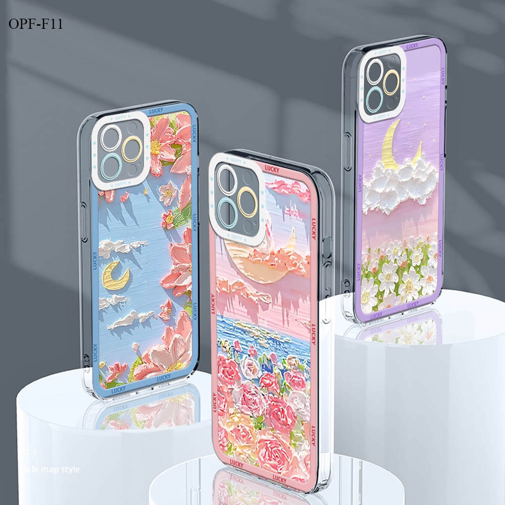 OPPO F11 F9 F7 F5 Youth Pro เคสออปโป้ สำหรับ Case Silicone Oil-Painting Blossoms เคสโทรศัพท์ Shockproof Back Cover