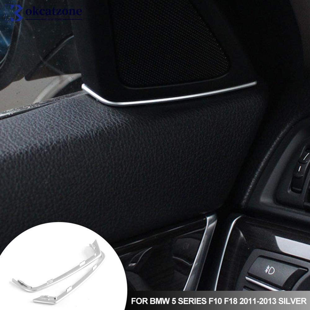 Okcatzone ฝาครอบลําโพงประตูหน้ารถยนต์ สีเงิน สําหรับ BMW 5 Series F10 F18 2011-2013 U5V1 1 คู่
