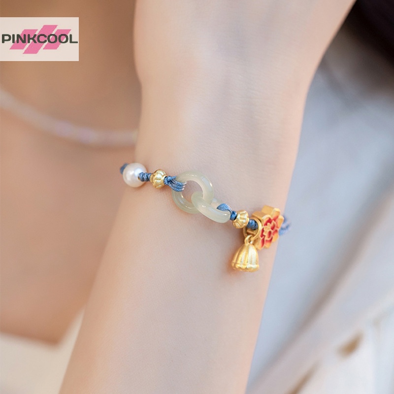 Pinkcool สไตล์ชนเผ่า ดอกไม้ ดอกบัว หยก มุกถัก สร้อยข้อมือ ปรับได้ ทอ สร้อยข้อมือ สําหรับผู้หญิง แฟชั่น เครื่องประดับ อุปกรณ์เสริม ขายดี