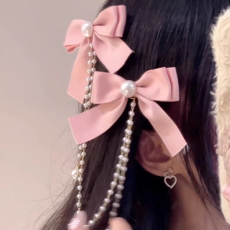 กิ๊บติดผม ประดับโบว์ และไข่มุก สีชมพูน่ารัก เข้ากับทุกการแต่งกาย แบบเรียบง่าย เครื่องประดับผม