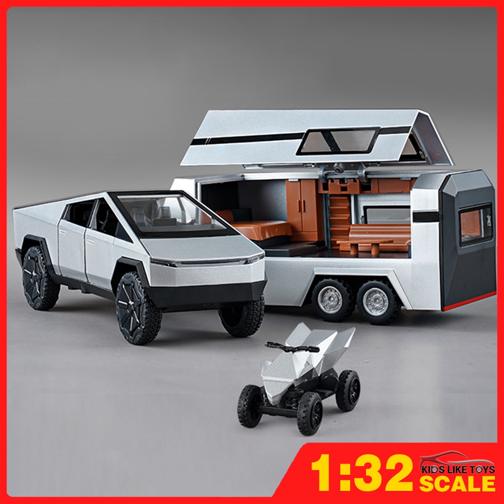 Klt โมเดลรถปิ๊กอัพไซเบอร์ 1:32 Tesla RV โลหะอัลลอย ของเล่นสําหรับเด็กผู้ชาย