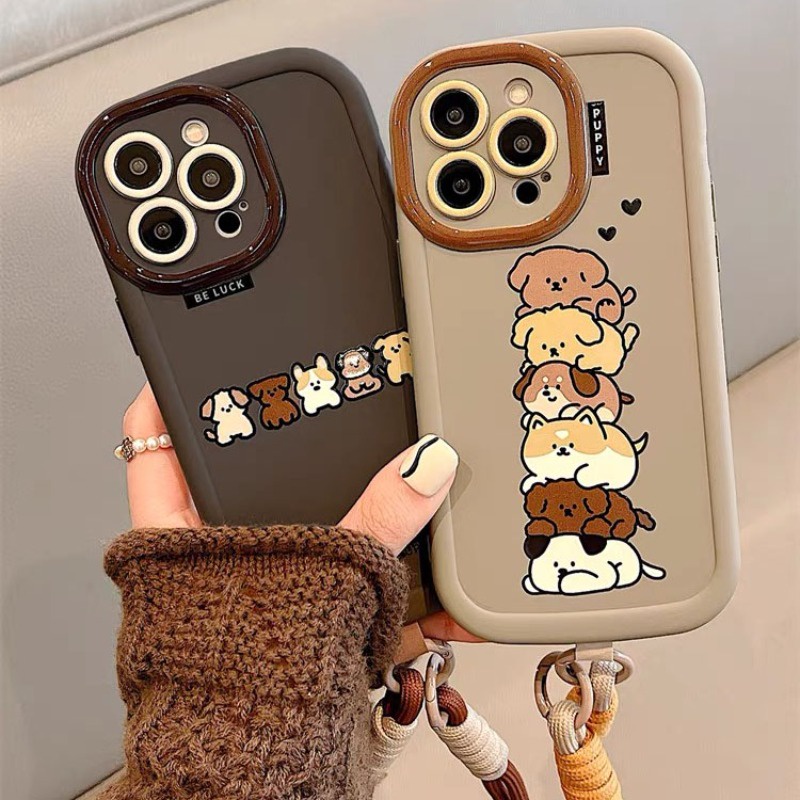 เคสโทรศัพท์มือถือ ลายการ์ตูนสุนัขน่ารัก พร้อมสายคล้อง สําหรับ iPhone 15 14 13 12 11 Pro Max X Xr Xs Max 7 8 Plus