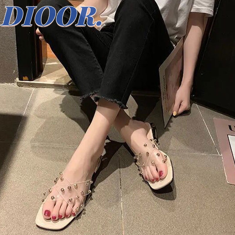 Dir. รองเท้าแตะ ส้นเตี้ย แบบใส ขนาดใหญ่ แฟชั่นสําหรับผู้หญิง