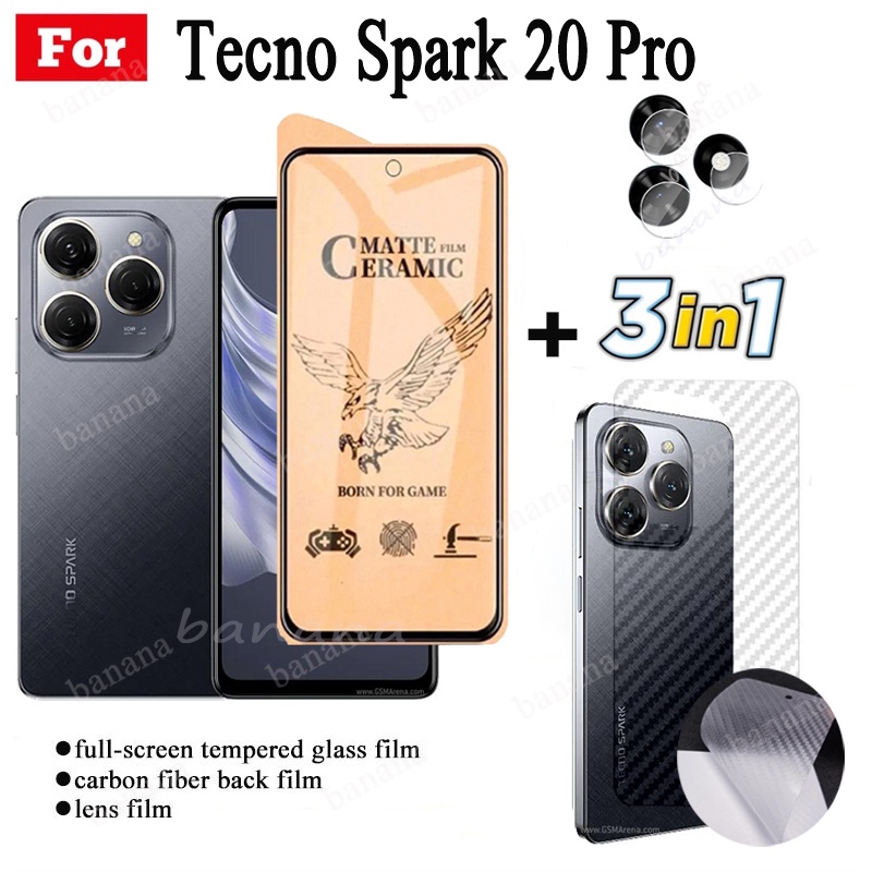 3 IN 1 Tecno Spark 20 Pro กระจกนิรภัยเซรามิค สําหรับ Spark20 Spark 20C เลนส์กล้อง กระจกกันรอยหน้าจอ และฟิล์มด้านหลัง