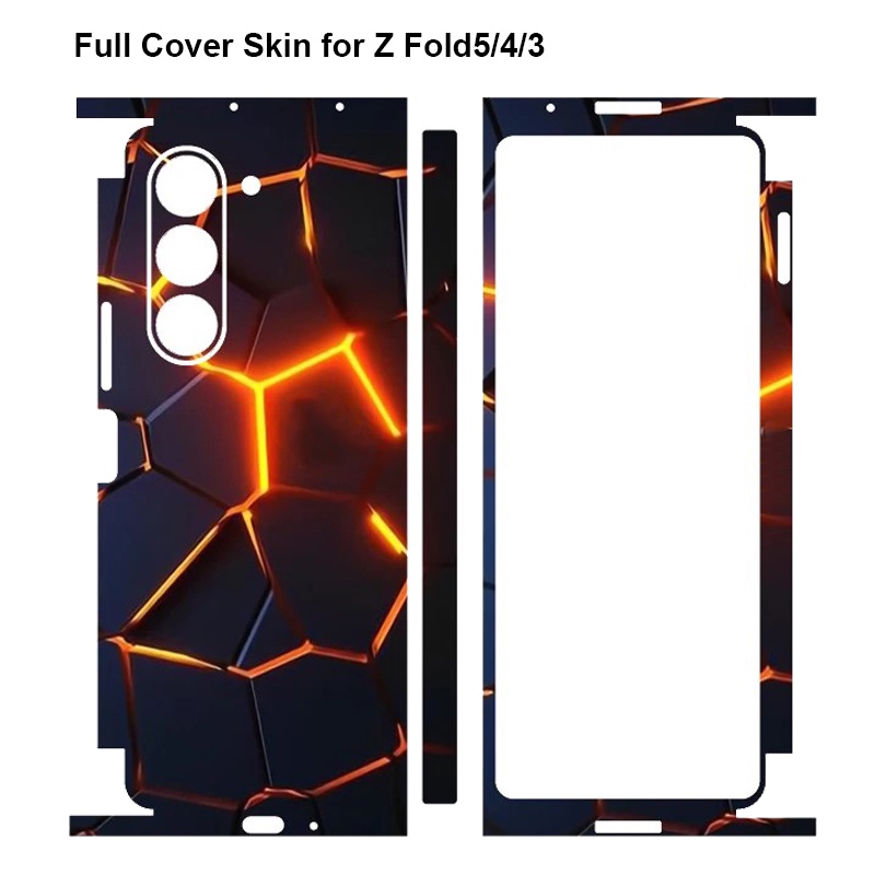 ครอบคลุมเต็มรูปแบบรูปลอกผิวสําหรับ Samsung Galaxy Z Fold 5 4 3 6 ด้านหลัง + บานพับ + ด้านข้างป้องกันฟิล์ม 3M Wrap Cracked Design สติกเกอร์
