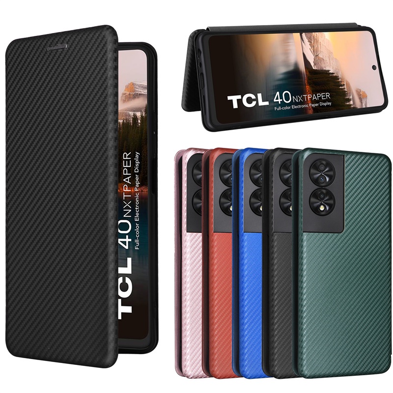 เคสหนัง คาร์บอนไฟเบอร์ ฝาพับแม่เหล็ก พร้อมช่องใส่บัตร สําหรับ TCL 40 NXTpaper 4G TCL 40 Nxt 6.7 นิ้ว