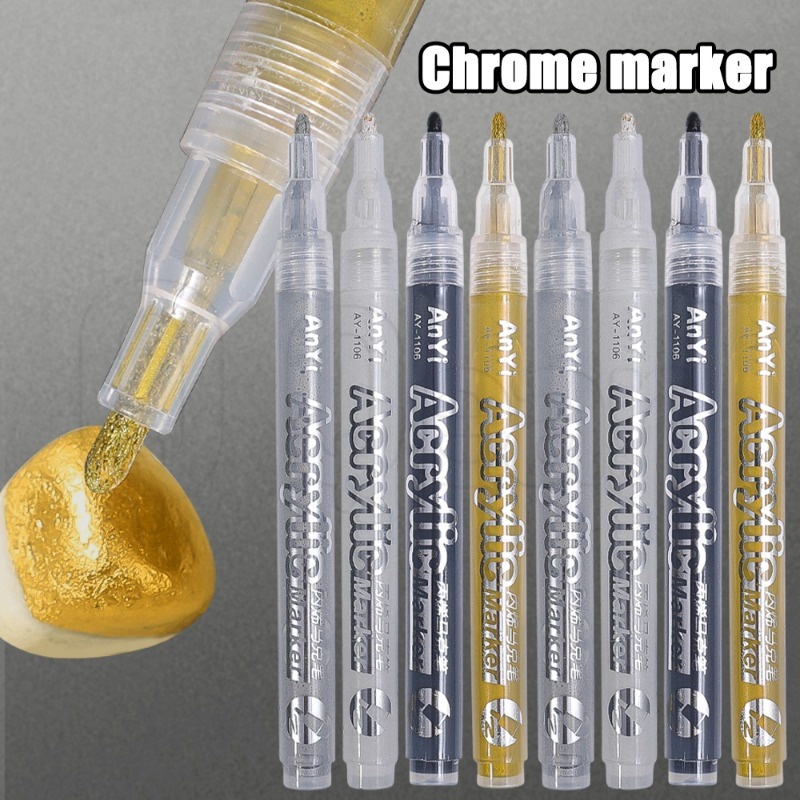 ปากกามาร์กเกอร์อะคริลิค สีทอง สีเงิน สําหรับวาดภาพหิน เซรามิค DIY