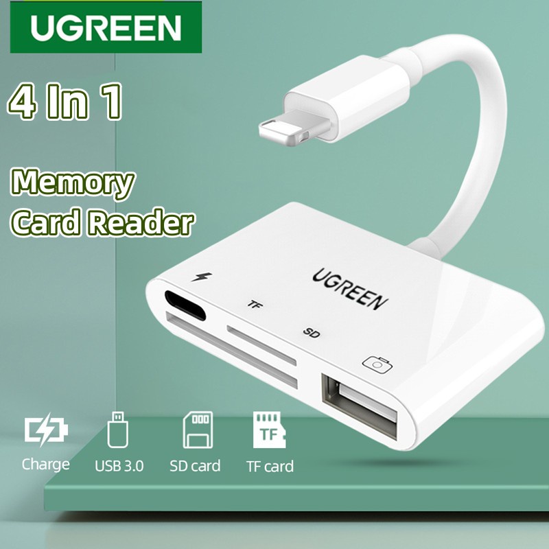 Ugreen 4 In 1 อะแดปเตอร์การ์ดรีดเดอร์ SD TF USB3.0 ความเร็วสูง OTG พร้อม USB C Type C สําหรับกล้อง iphone
