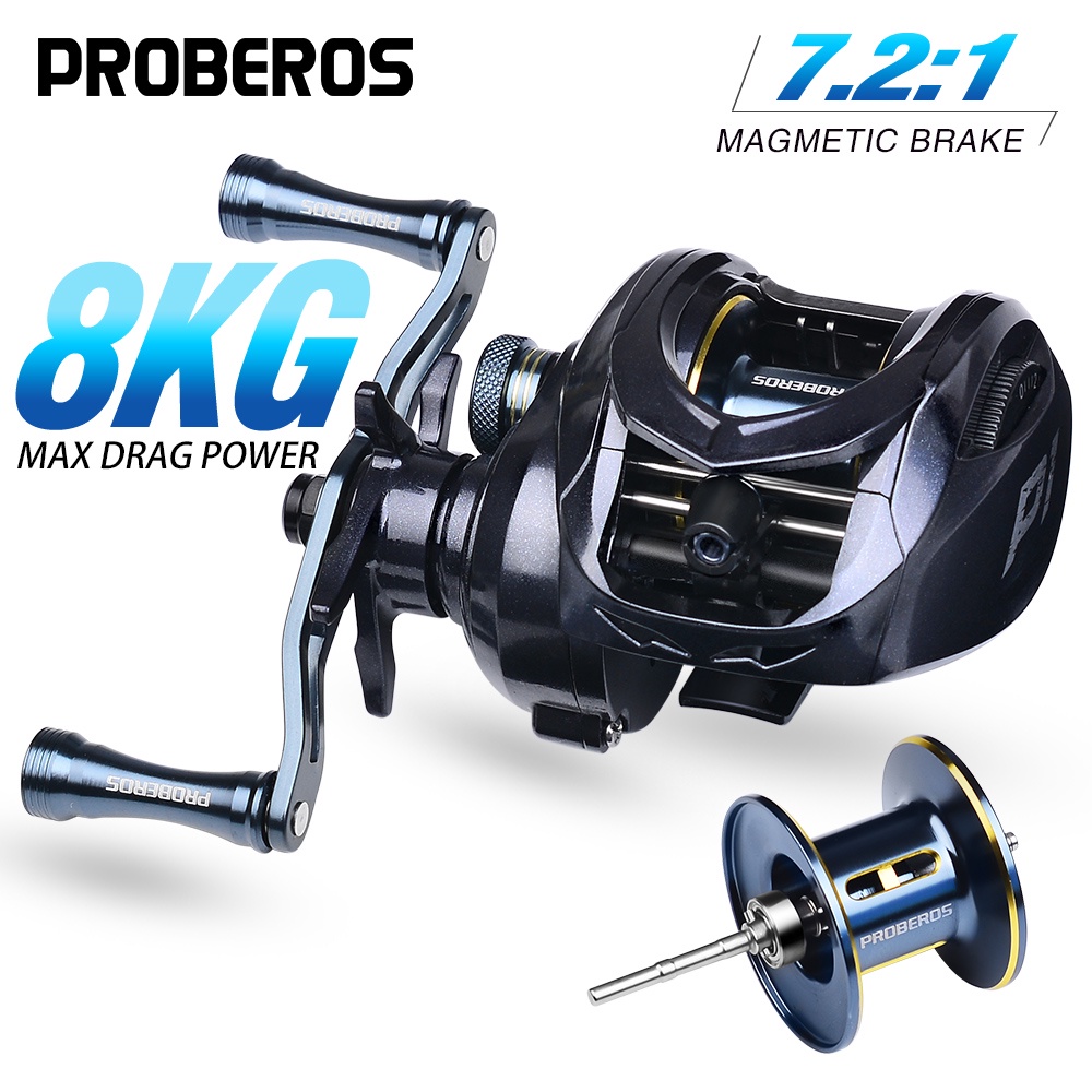 Proberos รอกตกปลาโลหะ อัตราทดเกียร์ 7.2: 1 แบริ่งบอล 5 + 1BB รอกล่อลากสูงสุด 8 กก. พร้อมระบบเบรกแม่เหล็ก