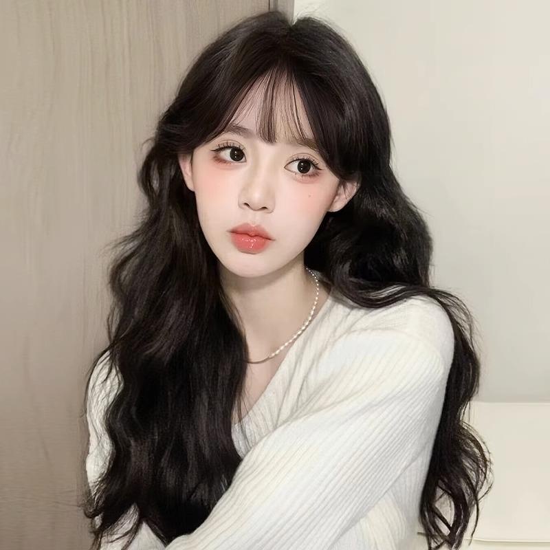 0362สีดําสีน้ําตาลวิกผมหญิงผมยาวธรรมชาติจําลองผมที่มองไม่เห็นไม่มีรอยต่อคลื่นลูกใหญ่