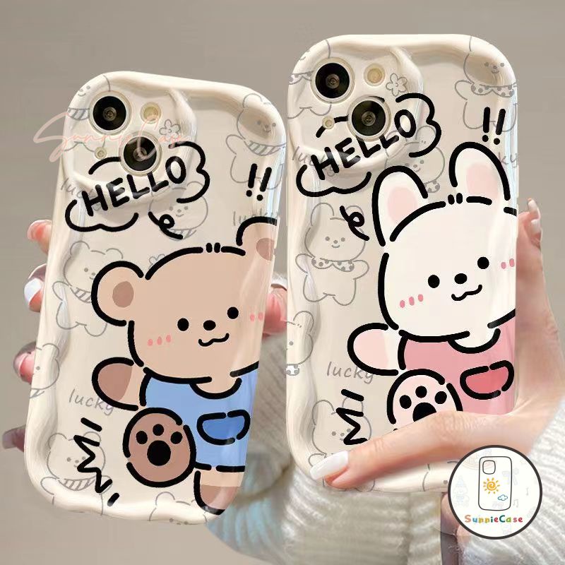 น่ารักคู่รักการ์ตูนหมีกระต่ายกรณีโทรศัพท์นุ่มเข้ากันได้ iPhone 15 11 14 12 13 Pro Max 7Plus 8 7 Plus X XR XS Max SE 2020