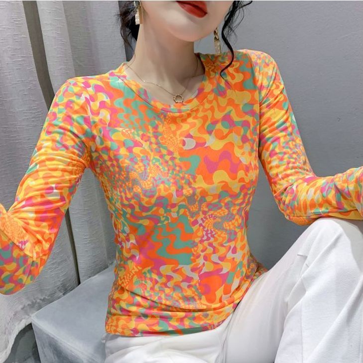 เสื้อยืดแขนยาว คอกลม แบบเข้ารูป สไตล์ยุโรป แฟชั่นฤดูใบไม้ผลิ สําหรับผู้หญิง 2024