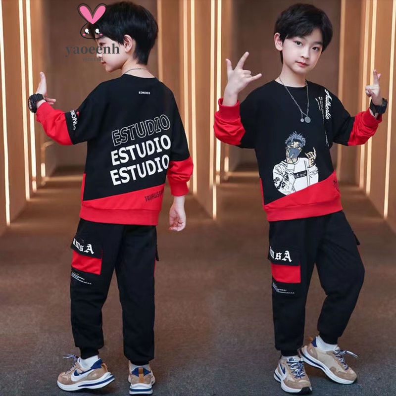 【YAOEENH】พร้อมส่ง ชุดกีฬา เสื้อสเวตเตอร์ลําลอง ทรงหลวม ขนาดใหญ่ 120-160 ซม. สไตล์เกาหลี เหมาะกับฤดูใบไม้ผลิ ฤดูใบไม้ร่วง สําหรับเด็กผู้ชาย