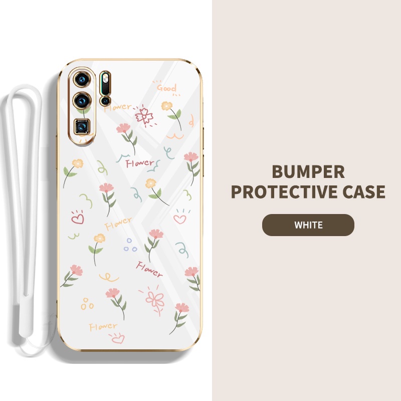 เคส Huawei P30 P20 Pro P30 P20 Lite Nova 3e 4e เต็มจอ ดอกไม้เล็ก กันกระแทก ซิลิโคน เคสโทรศัพท์ ฝาครอบป้องกัน