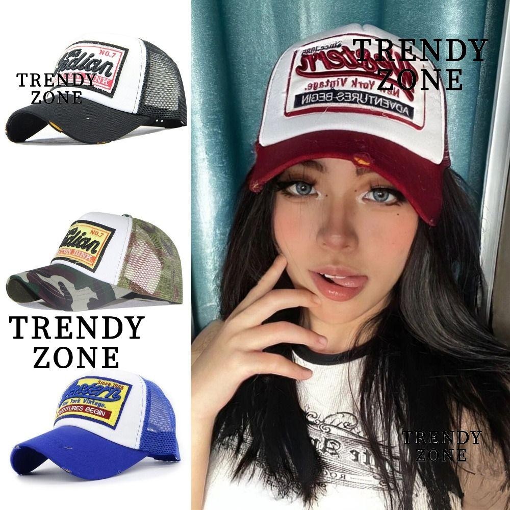 Trendyzone หมวกเบสบอล ผ้าฝ้าย ปักลายตัวอักษร ปรับได้ ระบายอากาศ กันแดด กลางแจ้ง