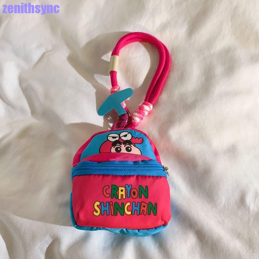 Zenithsync Crayon Shin Chan Keyhain, กระเป๋าเป้สะพายหลังแขวนกุญแจรถกระเป๋าเหรียญขนาดเล็ก, ส่วนบุคคลมัลติฟังก์ชั่นแบบพกพา Anti Loss แหวนโทรศัพท์จี้ตกแต่งสาวของเล่น