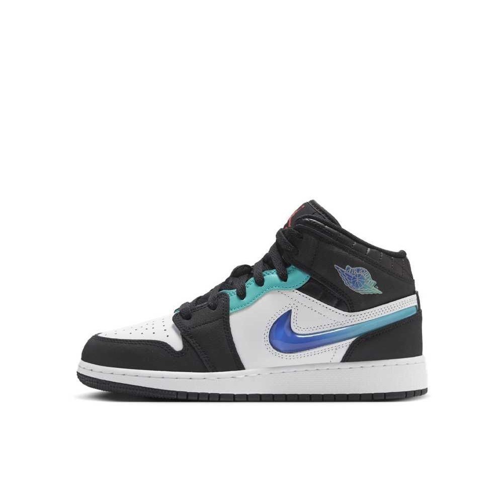 Nike GS Air Jordan 1 Mid Black White Siren Red Unused