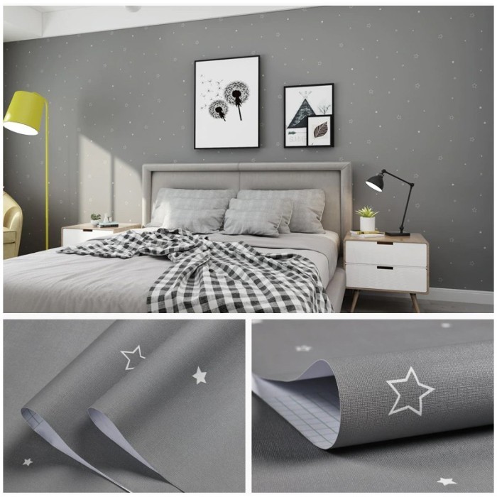Home Plain Star Wallpaper - ห้องนอนห้องนั่งเล่น - Star Grey