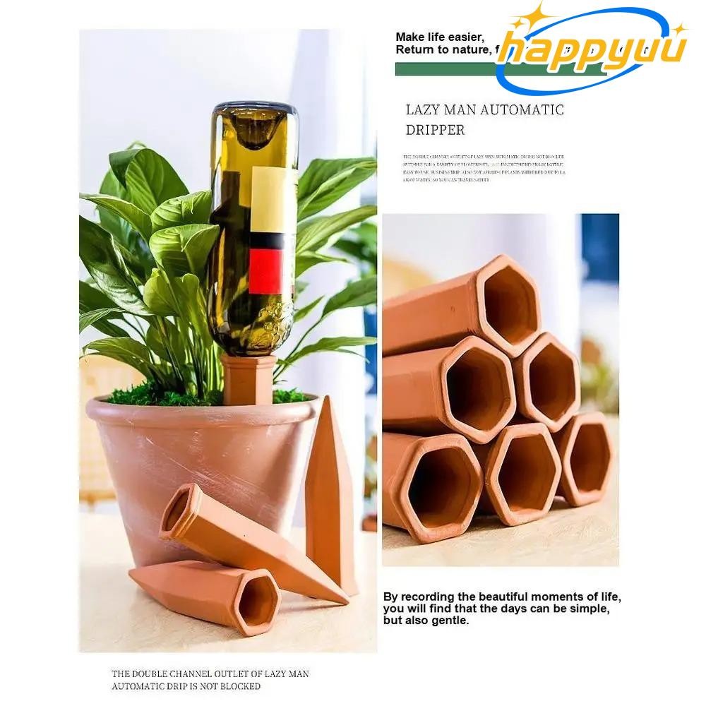 Happyuu 6 ชิ้นอุปกรณ์รดน้ําด้วยตนเอง,เซรามิคอัตโนมัติ Terracotta Waterers, Lazy Gardening Cone รูปพืชรดน้ํา Stakes