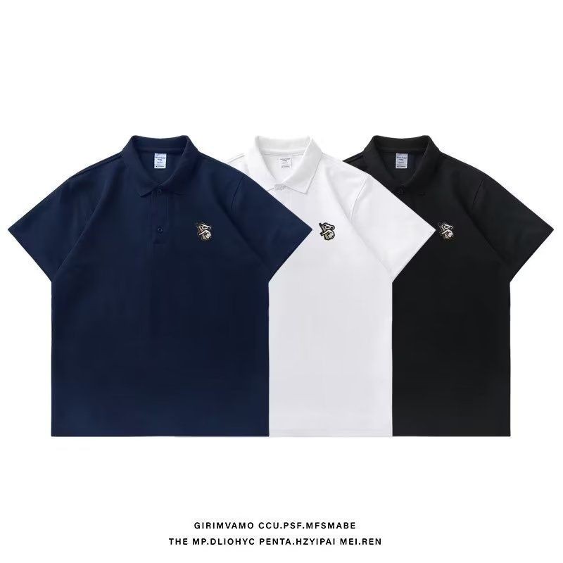 แขนสั้นลําลองอินเทรนด์สีทึบแฟชั่นอินเทรนด์แบรนด์ใหม่เยาวชนความนิยมเสื้อโปโล