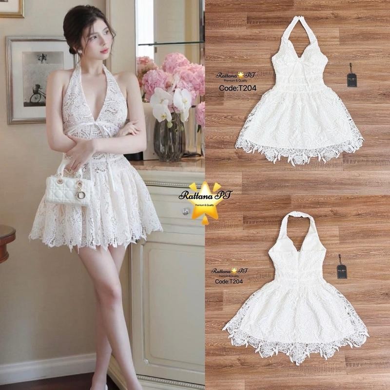 PK.ss l (พร้อมส่ง) Rattana100 •ชุดเดรสลูกไม้คล้องคอแต่งโบที่หน้าอก สวยหรูดูแพงมาก ลุคคุณหนูน่ารัก 9/