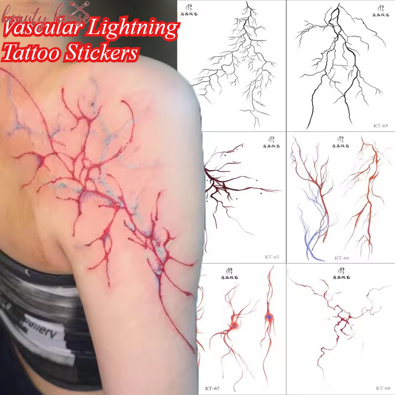 1/3/5 ชิ้น Vascular Lightning สติ๊กเกอร์รอยสัก - DIY Body Art Decals - สติ๊กเกอร์รอยสักชั่วคราว - กันน้ํา - แขนคอ Fissured เลือดเรือเส้นสักปลอม
