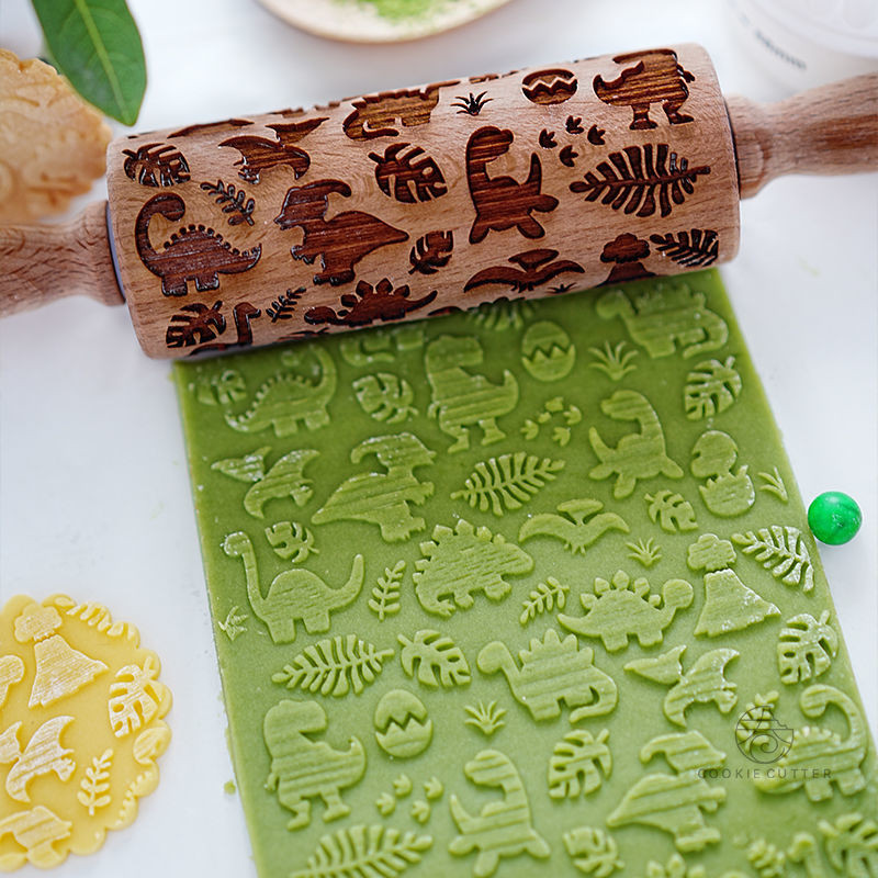 INS Wind Dinosaur Roll Pin, JuRa Legendary Volcanic Leaf Cookie Mold แกะสลัก Halloween Baking Mold