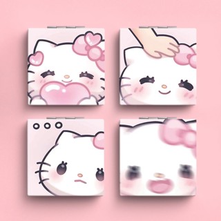 Hello Kitty กระจกแต่งหน้า กระจกแต่งหน้า แบบพลิกได้ สองด้าน ลายหัวใจน่ารัก ขนาดเล็ก แบบพกพา สําหรับนักเรียนหญิง