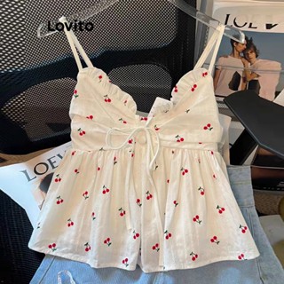 Lovito เสื้อกล้าม เย็บปักถักร้อย ลายดอกไม้ ลําลอง สําหรับผู้หญิง LNE21190 (หลายสี)