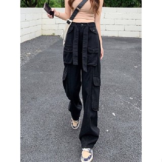 【TG-youzan】 Autumn and Winter Black Denim Overalls Womens Summer American Retro Slimming Flab Hiding Pear-Shaped Figure Spring-Autumn Wide-Leg Pants 7oVT