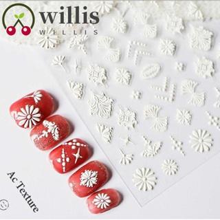 Willis สติกเกอร์ ลายดอกไม้ 5D มีกาวในตัว แฟชั่น สําหรับติดตกแต่งเล็บผู้หญิง