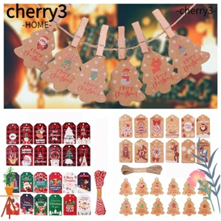 Cherry3 ป้ายแท็กกระดาษคราฟท์ ลายต้นคริสต์มาส DIY สําหรับแขวนตกแต่งบ้าน