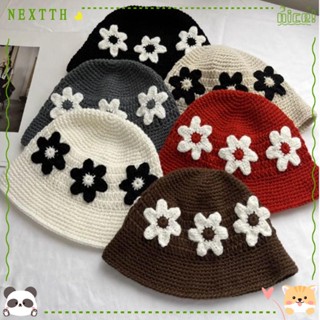 Nextth หมวกบักเก็ต หมวกถักโครเชต์ แฮนด์เมด ระบายอากาศ ลายดอกไม้น่ารัก เหมาะกับฤดูใบไม้ร่วง ฤดูหนาว สําหรับชาวประมง กลางแจ้ง