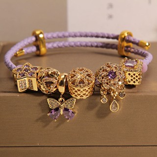สร้อยข้อมือ เชือกหนัง จี้ผีเสื้อ ดาว ขนาดเล็ก หรูหรา สีม่วง สําหรับผู้หญิง 1 ชิ้น