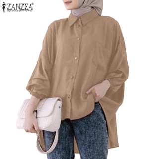 Zanzea เสื้อเชิ้ตแขนเก้าส่วน สีพื้น สไตล์มุสลิม สําหรับผู้หญิง