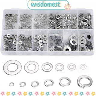 Wisdomest แหวนรอง แบบแบน สเตนเลส สีเงิน 12 ขนาด สําหรับซ่อมแซมรถยนต์ DIY 350 ชิ้น