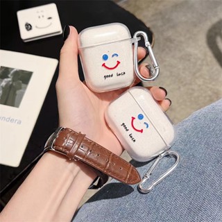 Ins เคส TPU นิ่ม ลายหน้ายิ้ม เรียบง่าย พร้อมคาราบิเนอร์ สําหรับ AirPods1 2 3 Pro Pro2