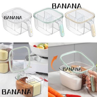 Banana1 กล่องใส่เครื่องปรุง แบบพลาสติก 4 ช่อง กันชื้น ทําความสะอาดง่าย