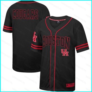 เสื้อคาร์ดิแกนเบสบอล พลัสไซซ์ ลายการ์ตูน Houston Cougars Jersey Button-Down