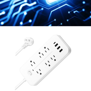 Ryo Tools US Plug Power Strip 6 Outlet Surge Protector ปลั๊กไฟพร้อมพอร์ต USB 3 พอร์ต 1 พอร์ตชาร์จ Type C