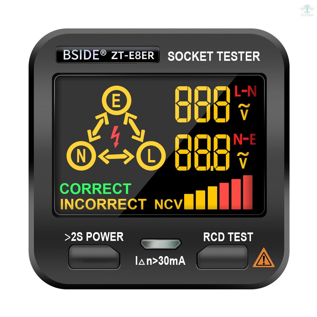 BSIDE Electric Socket Tester Outlet Tester Digital LCD Display with NCV Test RCD Test Polarity Test 