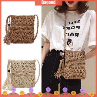 ♪Bagood♪พร้อมส่ง กระเป๋าถือ กระเป๋าช้อปปิ้งลําลอง ผ้าถัก ประดับพู่ เหมาะกับเดินชายหาด แฟชั่นฤดูร้อน สําหรับผู้หญิง