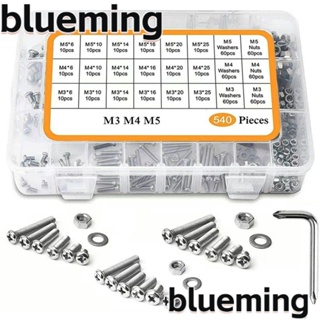 Blueming2 540 ชิ้น|สกรูสเตนเลส 304 6-25 มม. หัวกระทะ สกรูเมตริก คละแบบ M3 M4 M5 สําหรับเครื่องใช้ในครัวเรือน