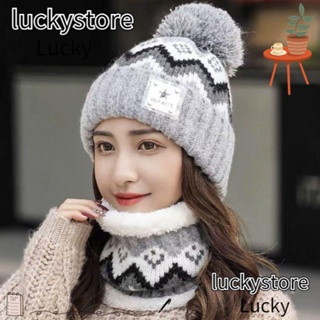 Lucky หมวกบีนนี่ ผ้ากํามะหยี่ กันลม ให้ความอบอุ่น ป้องกันหู สําหรับผู้หญิง