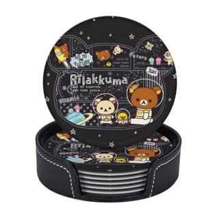 (6 ชิ้น) Rilakkuma ที่รองแก้วหนัง ทรงกลม ทนความร้อน พร้อมกล่องเก็บ สําหรับร้านอาหาร ห้องครัว สํานักงาน ฯลฯ