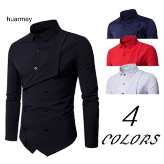 Huarmey เสื้อเชิ้ตทํางาน กระดุมสองแถว เรียบง่าย สําหรับผู้ชาย