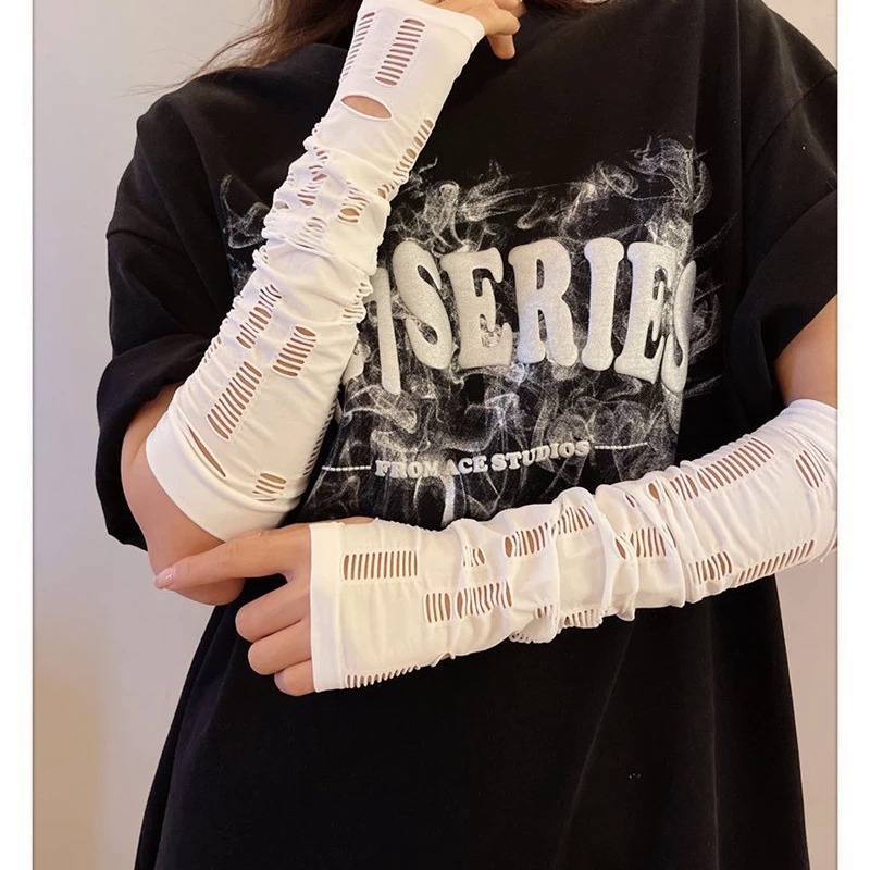 ถุงมือ ผ้าเรยอน ฉีกขาด สไตล์พังก์ โกธิค โลลิต้า ไร้นิ้วมือ สีเข้ม แฟชั่นนินจา สําหรับผู้หญิง - รูปที่ 4