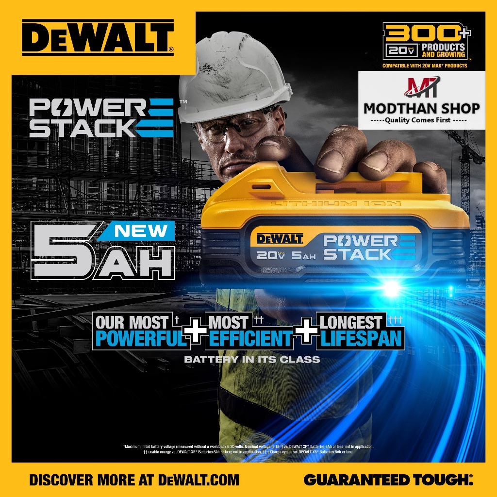 DEWALT POWERSTACK แบตเตอรี่  20V 1.7Ah หรือ 5.0 Ah Power Stack battery -สินค้าของแท้